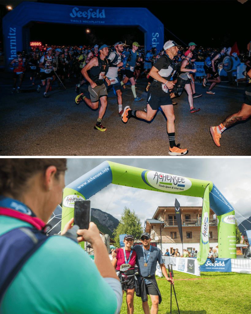 Läufer starten und beenden Rennen in Seefeld.